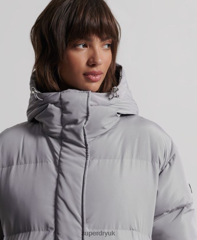 Longline Duvet Coat Women Light Grey Clothing Superdry 66N8N3822