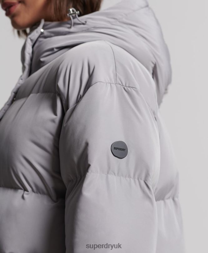 Longline Duvet Coat Women Light Grey Clothing Superdry 66N8N3822