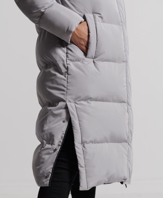 Longline Duvet Coat Women Light Grey Clothing Superdry 66N8N3822