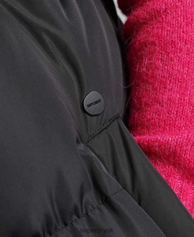 Longline Hooded Padded Gilet Women Black Clothing Superdry 66N8N3720