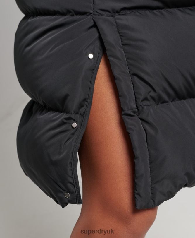 Longline Hooded Padded Gilet Women Black Clothing Superdry 66N8N3720