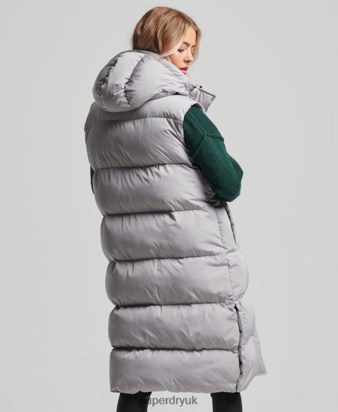 Longline Hooded Padded Gilet Women Light Grey Clothing Superdry 66N8N3573