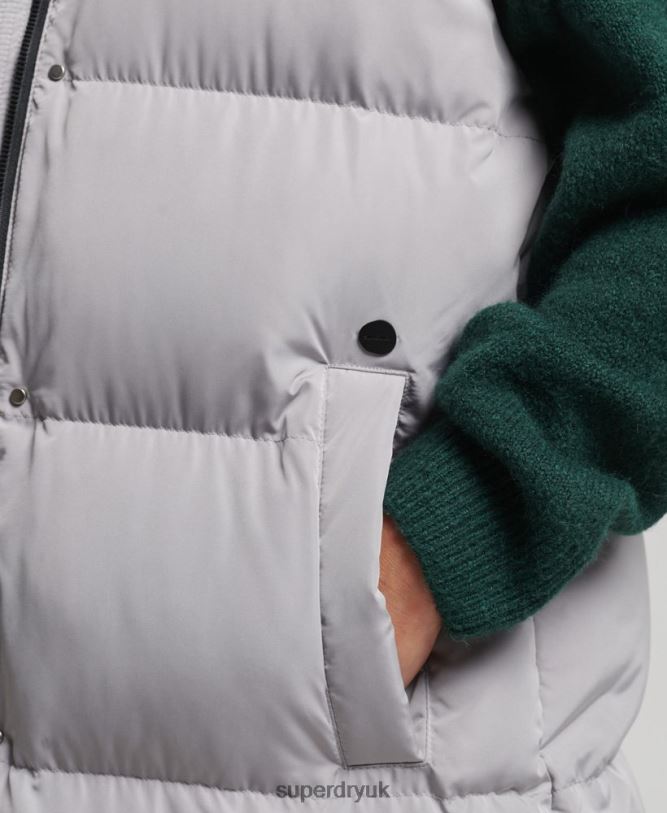 Longline Hooded Padded Gilet Women Light Grey Clothing Superdry 66N8N3573