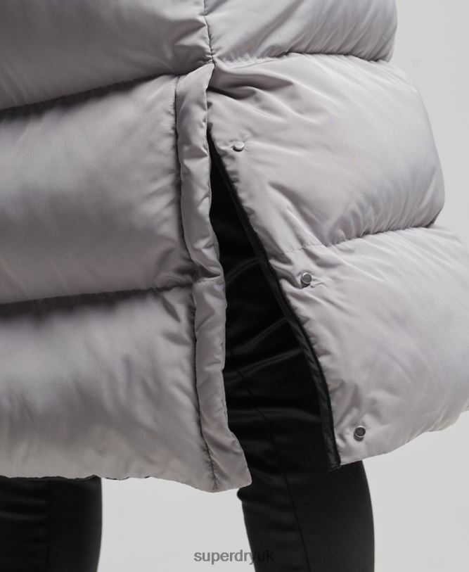 Longline Hooded Padded Gilet Women Light Grey Clothing Superdry 66N8N3573