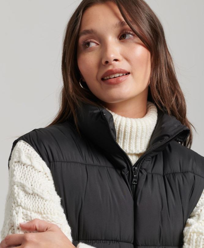 Longline Quilted Gilet Women Black Clothing Superdry 66N8N3659