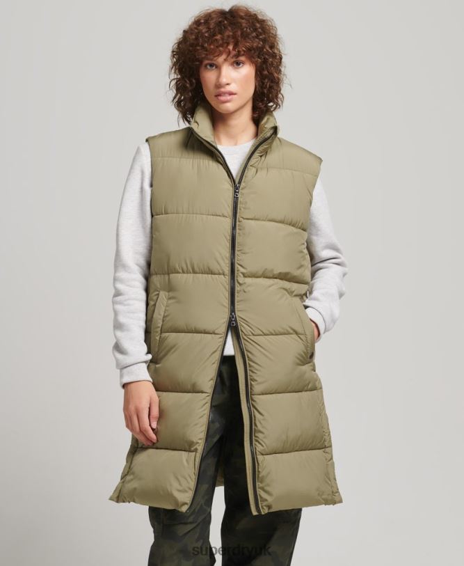 Longline Quilted Gilet Women Green Clothing Superdry 66N8N3593