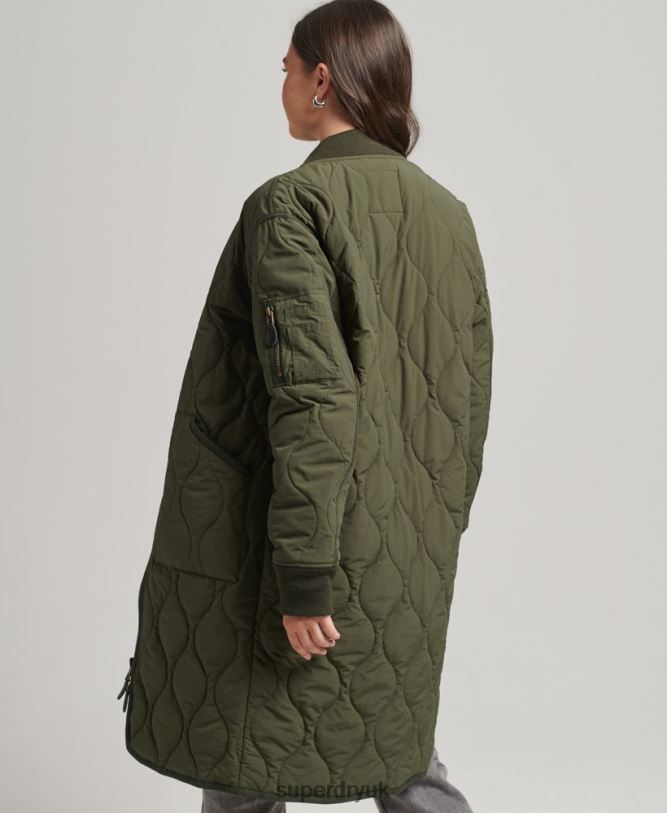Longline Quilted Liner Jacket Women Khaki Clothing Superdry 66N8N5497