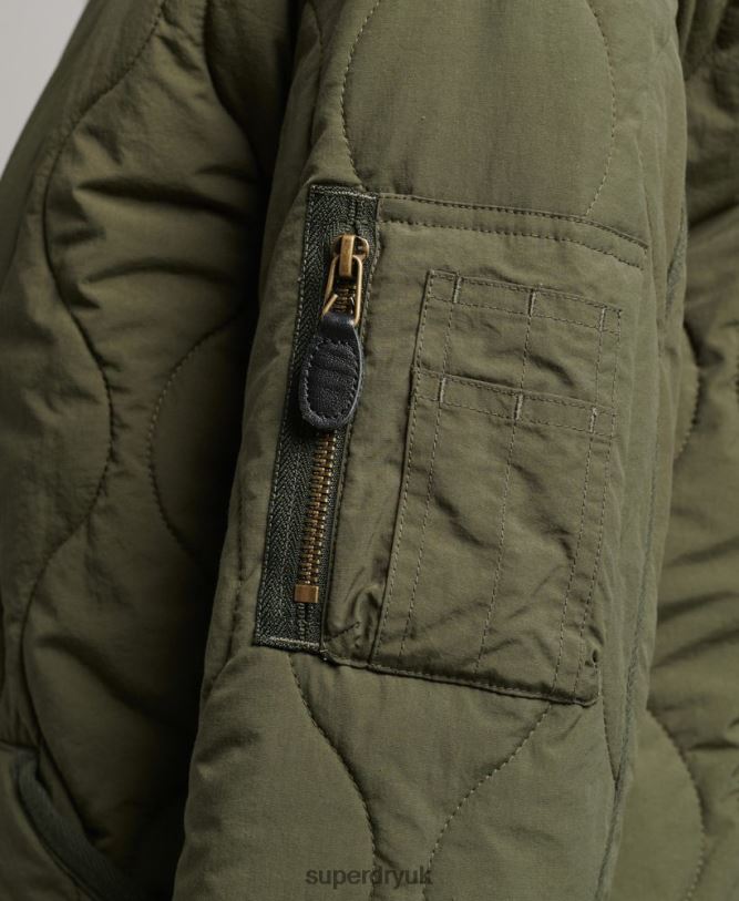 Longline Quilted Liner Jacket Women Khaki Clothing Superdry 66N8N5497