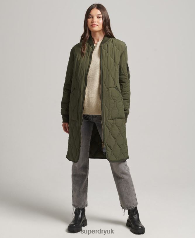 Longline Quilted Liner Jacket Women Khaki Clothing Superdry 66N8N5497