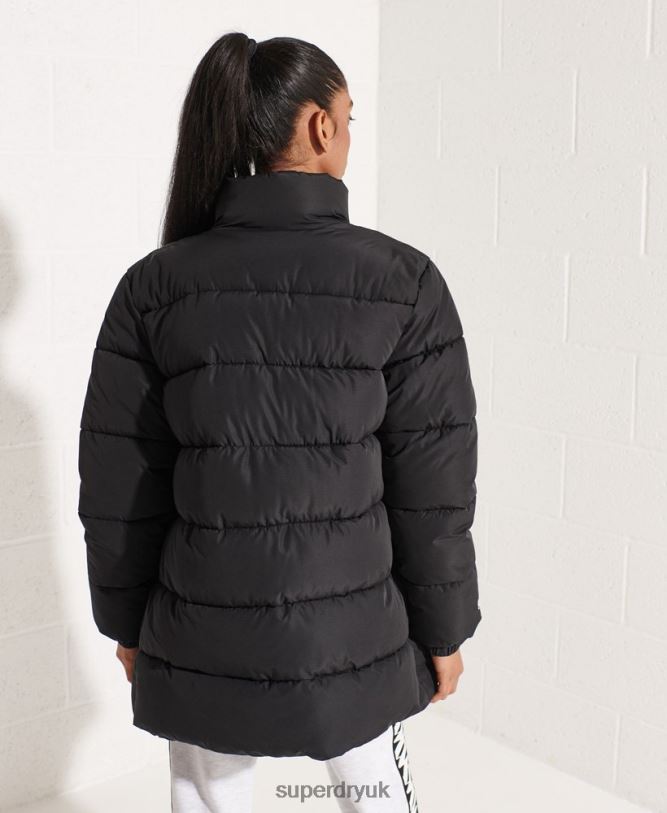 Longline Sports Puffer Jacket Women Black Clothing Superdry 66N8N5527