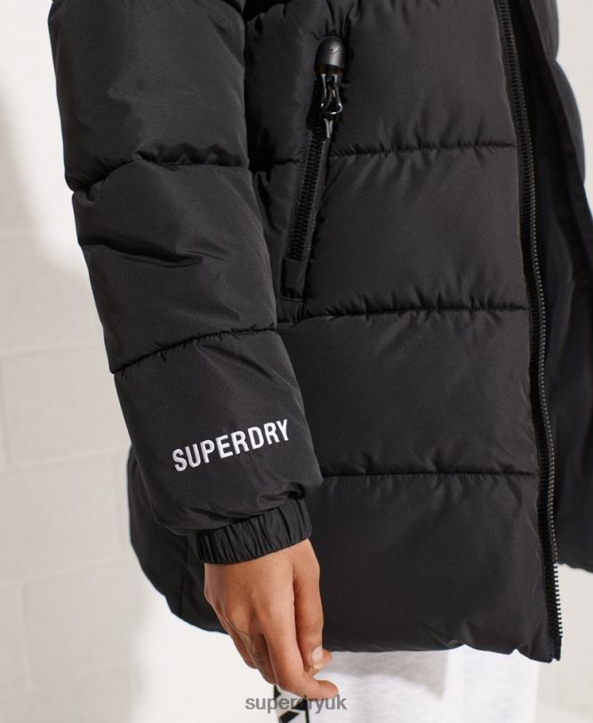 Longline Sports Puffer Jacket Women Black Clothing Superdry 66N8N5527