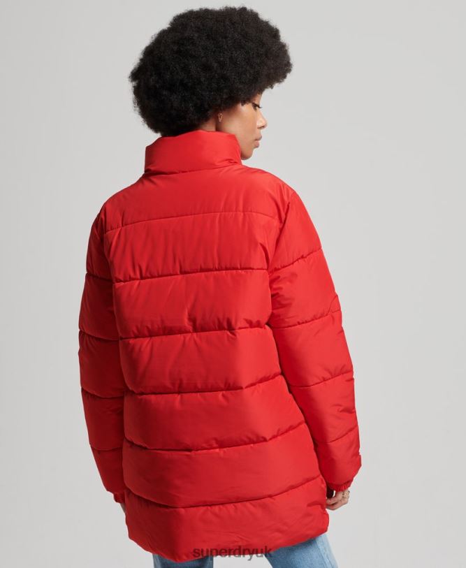 Longline Sports Puffer Jacket Women Red Clothing Superdry 66N8N5640