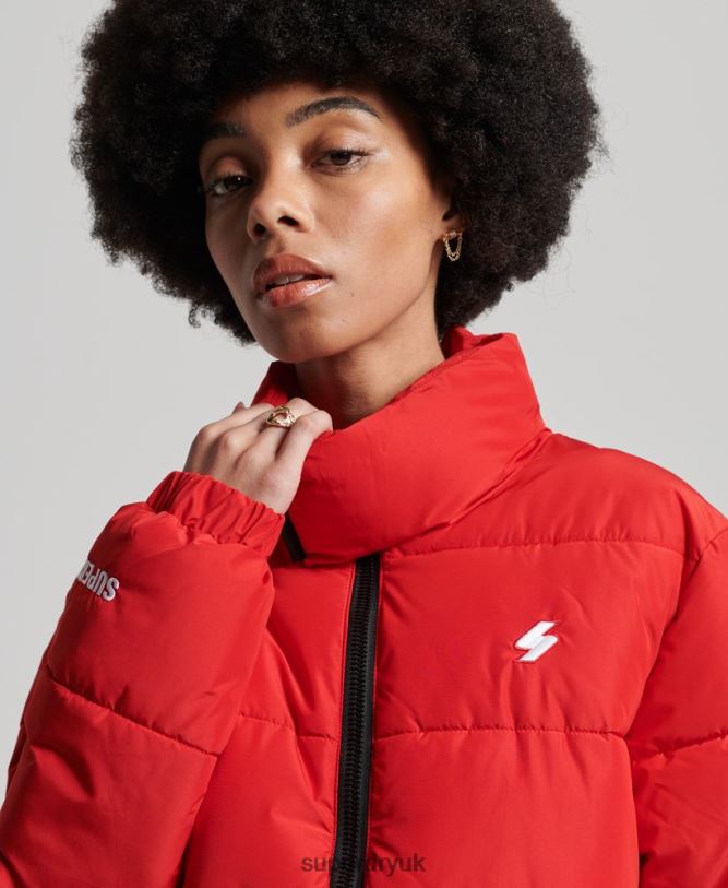 Longline Sports Puffer Jacket Women Red Clothing Superdry 66N8N5640