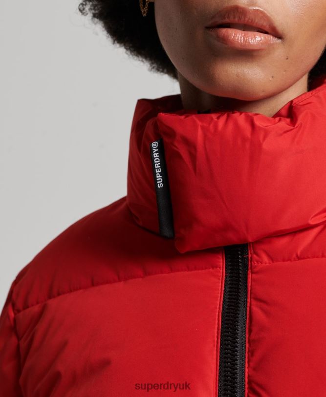Longline Sports Puffer Jacket Women Red Clothing Superdry 66N8N5640