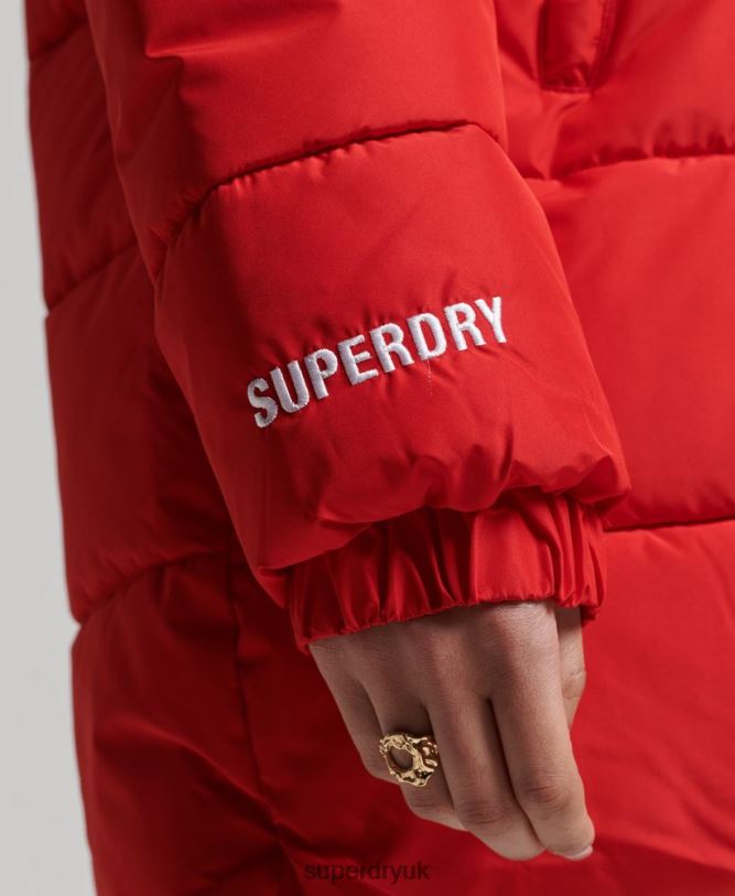 Longline Sports Puffer Jacket Women Red Clothing Superdry 66N8N5640