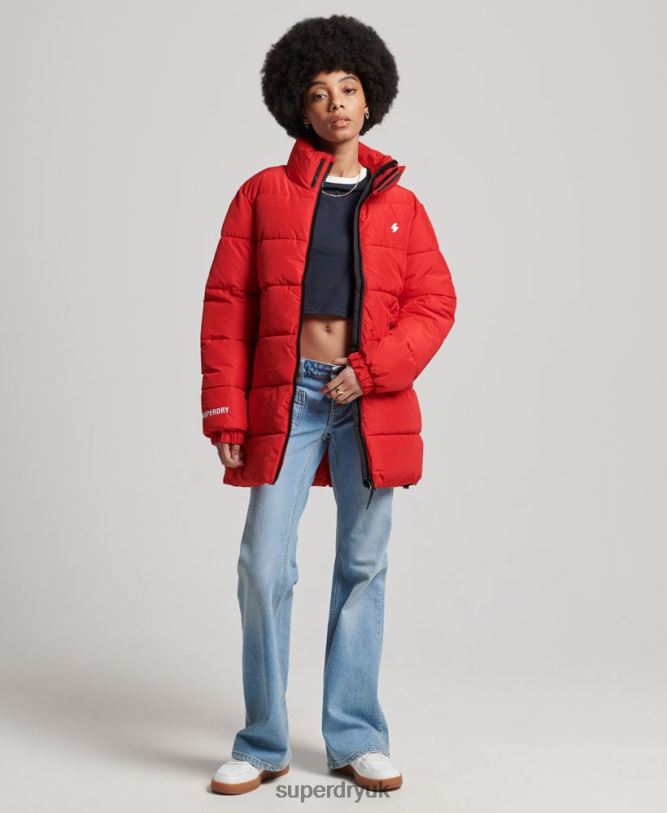 Longline Sports Puffer Jacket Women Red Clothing Superdry 66N8N5640