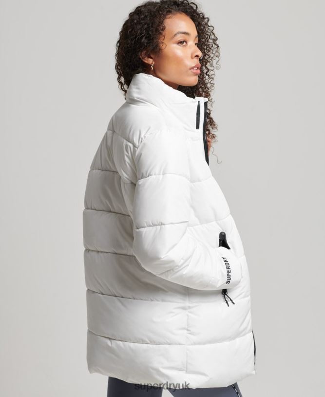 Longline Sports Puffer Jacket Women White Clothing Superdry 66N8N5414