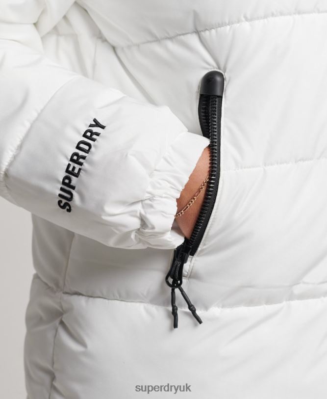 Longline Sports Puffer Jacket Women White Clothing Superdry 66N8N5414