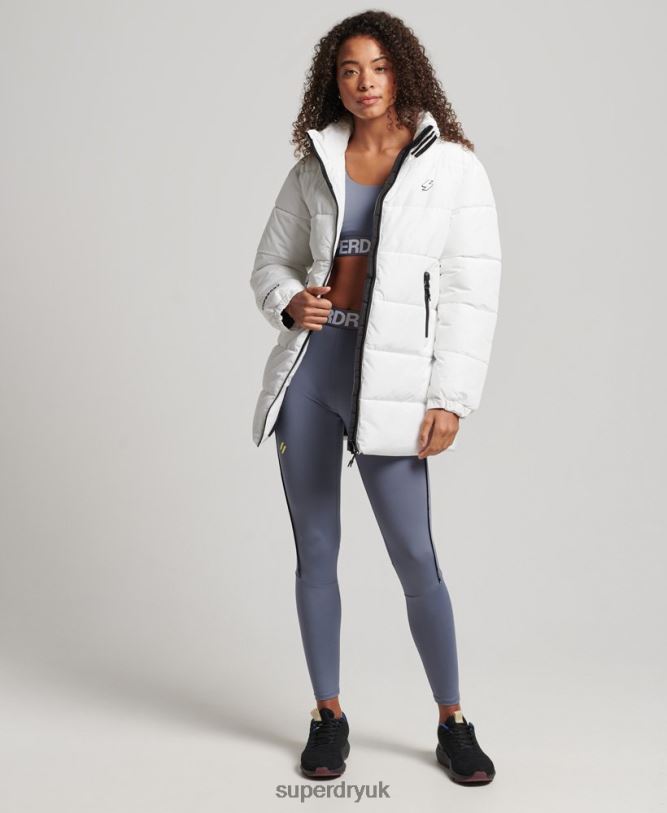 Longline Sports Puffer Jacket Women White Clothing Superdry 66N8N5414