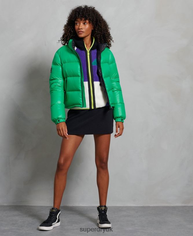 Luxe Alpine Down Padded Jacket Women Green Clothing Superdry 66N8N5674