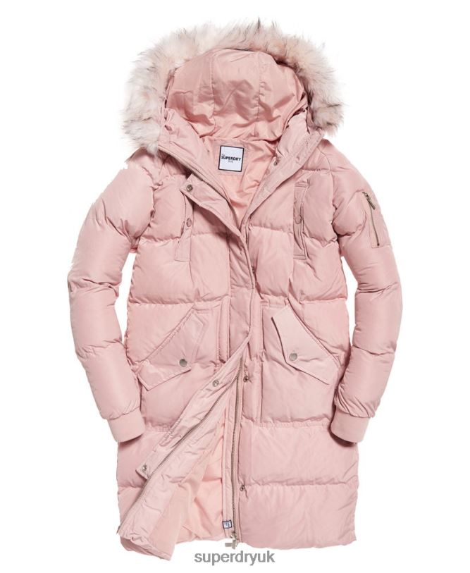 Luxe Longline Puffer Jacket Women Pink Clothing Superdry 66N8N3848