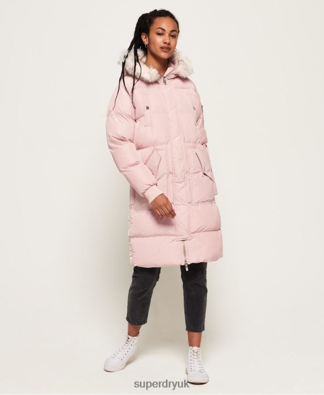 Luxe Longline Puffer Jacket Women Pink Clothing Superdry 66N8N3848