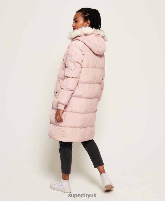 Luxe Longline Puffer Jacket Women Pink Clothing Superdry 66N8N3848
