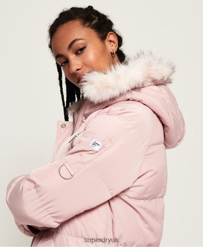 Luxe Longline Puffer Jacket Women Pink Clothing Superdry 66N8N3848