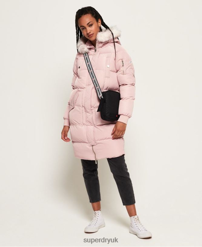Luxe Longline Puffer Jacket Women Pink Clothing Superdry 66N8N3848