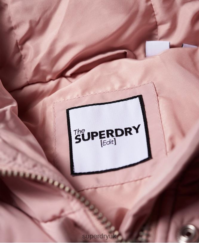 Luxe Longline Puffer Jacket Women Pink Clothing Superdry 66N8N3848