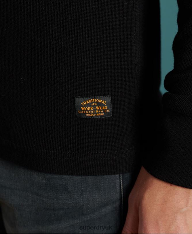 Micro Texture Henley Top Men Black Clothing Superdry 66N8N1588