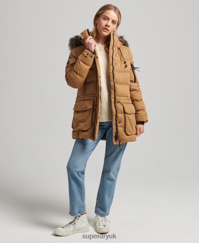 Microfiber Expedition Parka Jacket Women Brown Clothing Superdry 66N8N3654