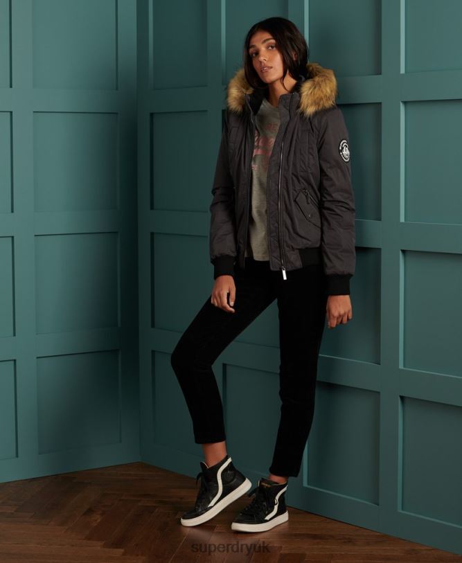 Microfibre Bomber Jacket Women Black Clothing Superdry 66N8N5712