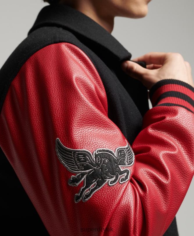 Mixed Varsity Bomber Jacket Men Black Clothing Superdry 66N8N4473