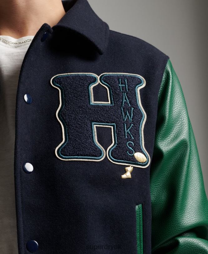 Mixed Varsity Bomber Jacket Men Navy Clothing Superdry 66N8N4569