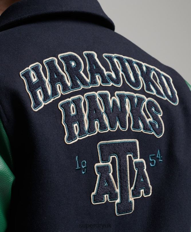 Mixed Varsity Bomber Jacket Men Navy Clothing Superdry 66N8N4569