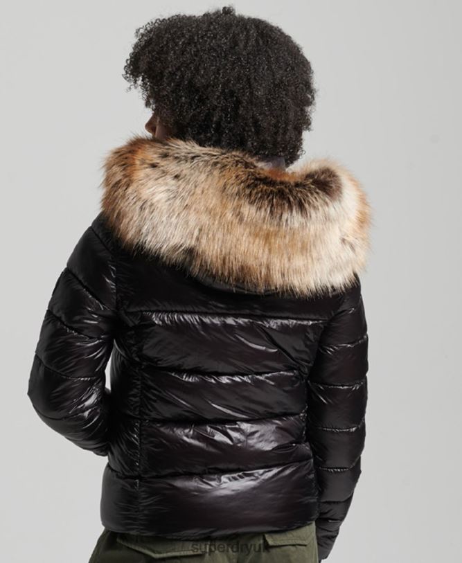 Mountain Fuji Hooded Jacket Women Black Clothing Superdry 66N8N5610