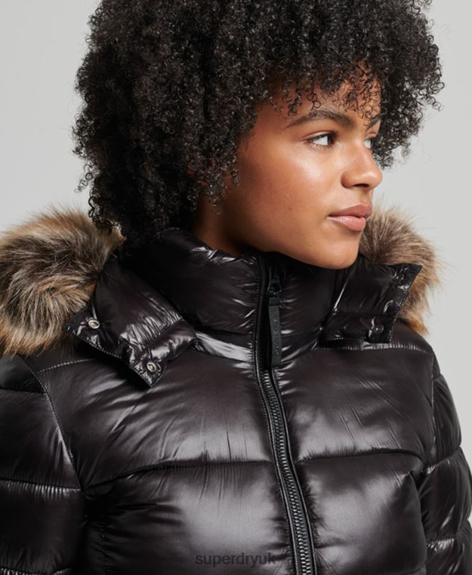 Mountain Fuji Hooded Jacket Women Black Clothing Superdry 66N8N5610