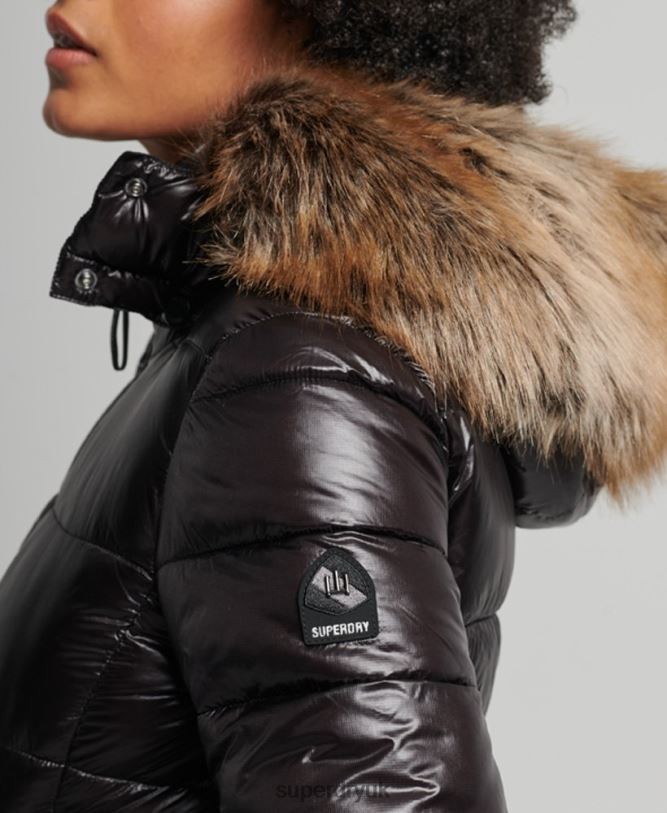 Mountain Fuji Hooded Jacket Women Black Clothing Superdry 66N8N5610