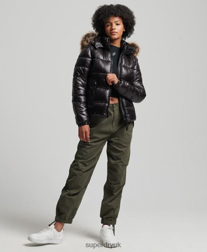 Mountain Fuji Hooded Jacket Women Black Clothing Superdry 66N8N5610