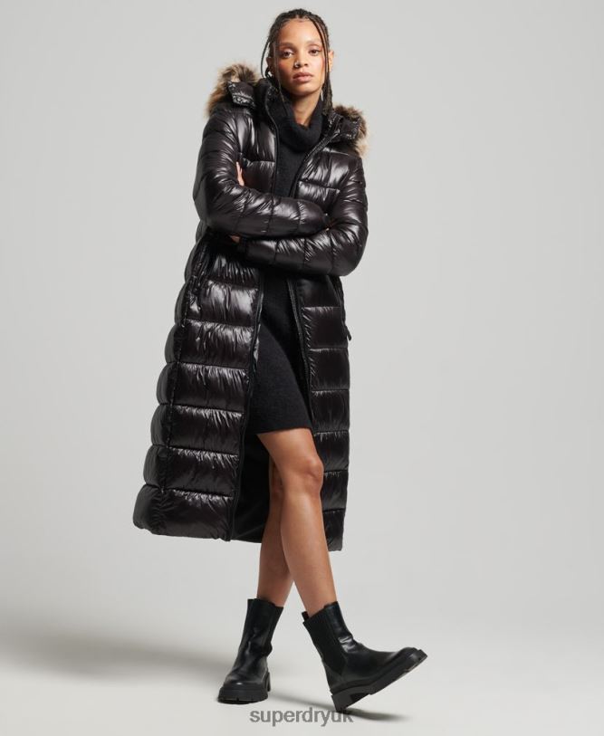 Mountain Fuji Shine Longline Jacket Women Black Clothing Superdry 66N8N3562