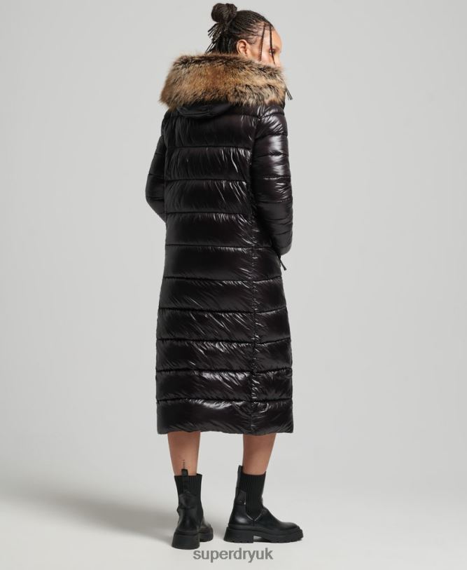 Mountain Fuji Shine Longline Jacket Women Black Clothing Superdry 66N8N3562