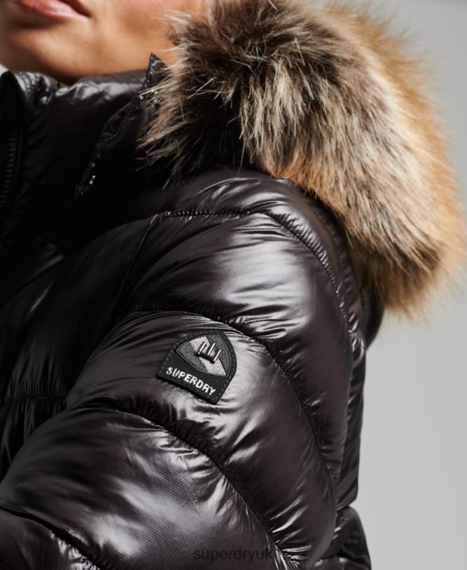 Mountain Fuji Shine Longline Jacket Women Black Clothing Superdry 66N8N3562