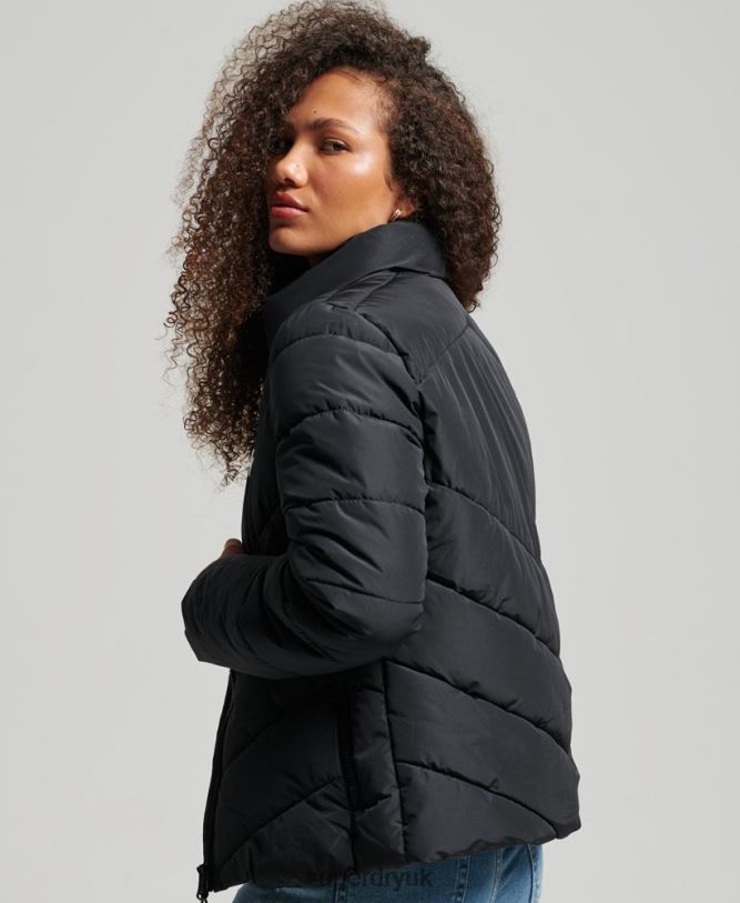 Non Hooded Sports Puffer Jacket Women Black Clothing Superdry 66N8N3800