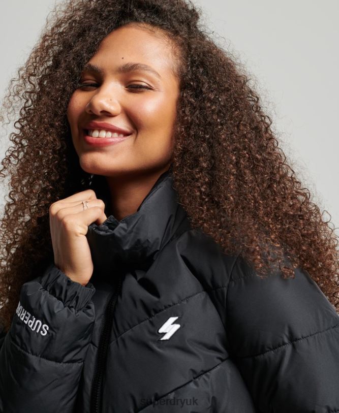 Non Hooded Sports Puffer Jacket Women Black Clothing Superdry 66N8N3800