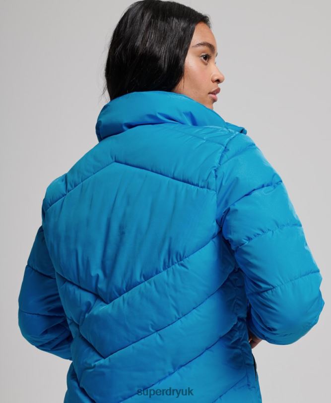 Non Hooded Sports Puffer Jacket Women Blue Clothing Superdry 66N8N3705