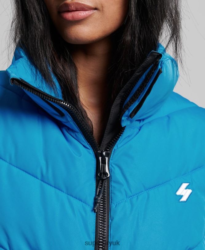 Non Hooded Sports Puffer Jacket Women Blue Clothing Superdry 66N8N3705