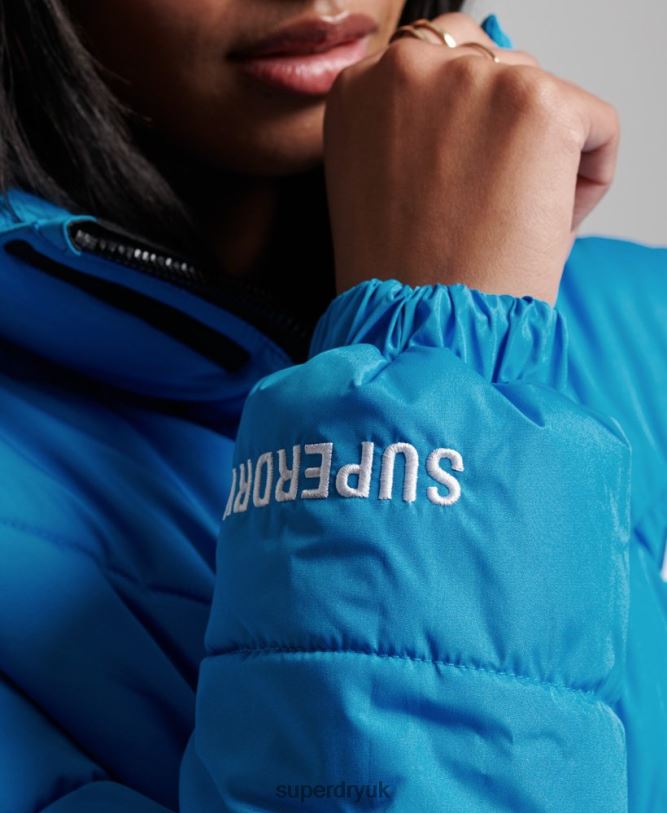 Non Hooded Sports Puffer Jacket Women Blue Clothing Superdry 66N8N3705
