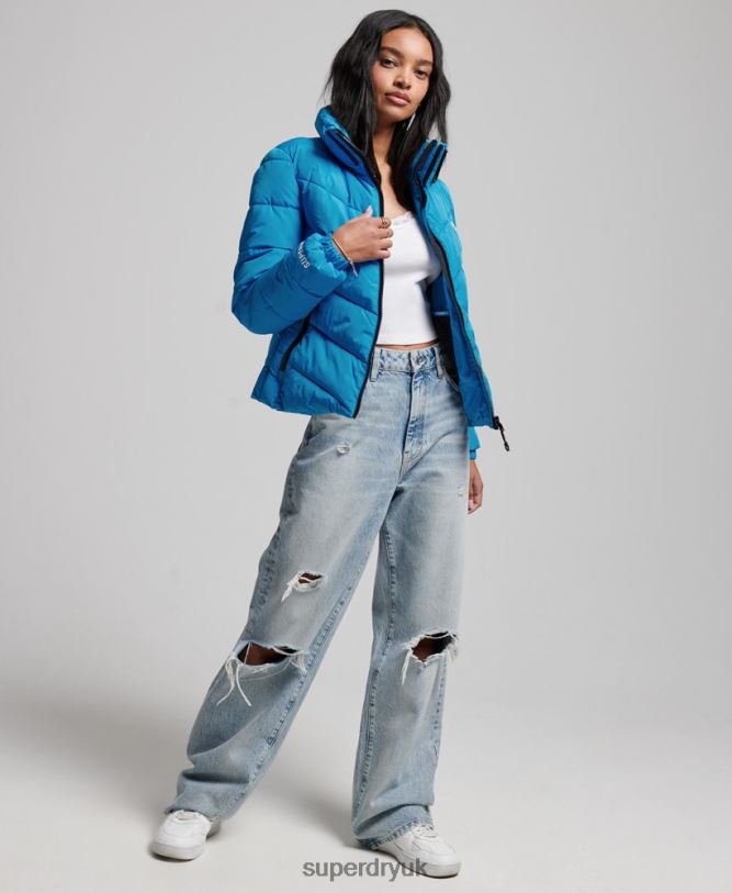 Non Hooded Sports Puffer Jacket Women Blue Clothing Superdry 66N8N3705