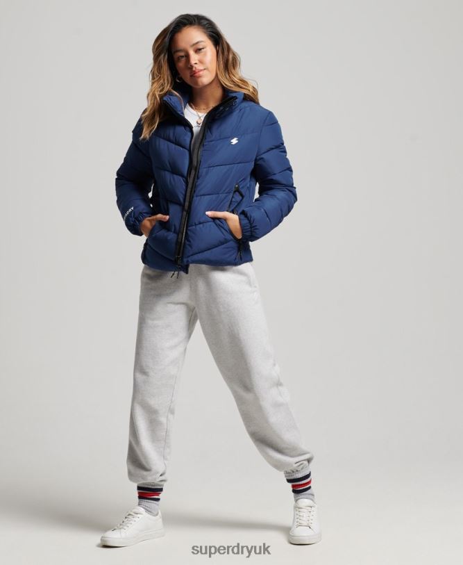 Non Hooded Sports Puffer Jacket Women Navy Clothing Superdry 66N8N3760